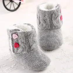 Для маленьких девочек первых шагов зимняя хлопковая теплая мягкая подошва Сапоги кроше вязаный флисовый детская обувь для малышей шерсть