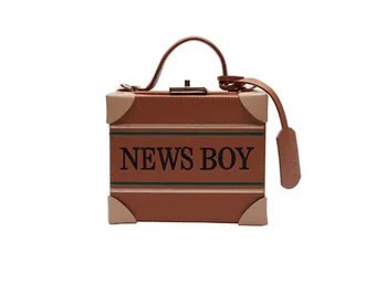 

Korean Women Girl Lady Lolita News Boy Embroidery Flap Case Brown Handbag Messenger Bag