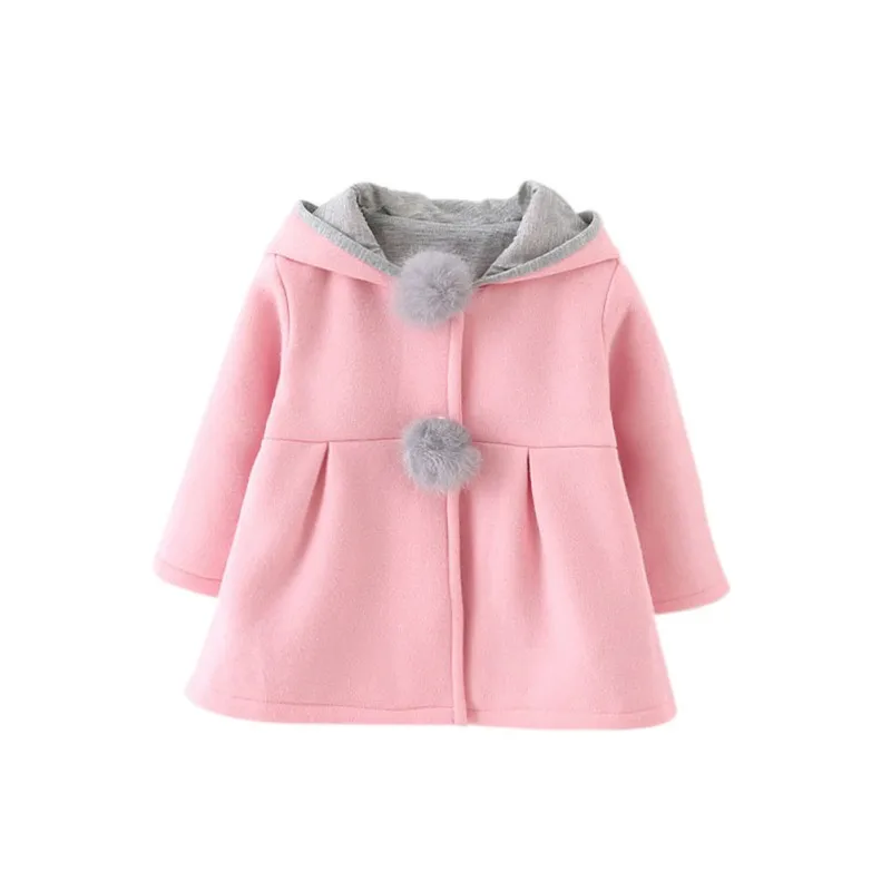 Пальто для девочек; сезон осень-зима; куртка с милыми заячьими ушками; детская верхняя одежда с капюшоном и длинными рукавами; детская куртка; пальто - Цвет: Розовый