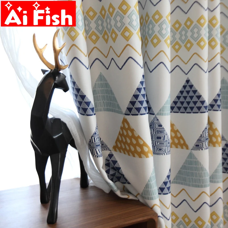 

Modern boutique white tulle drapes for bedroom window blackout curtains for living room simple geometric curtain fabric wp089-40