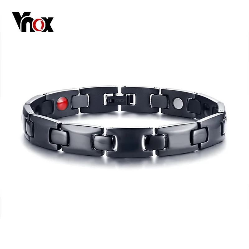 

Vnox Healing FIR Magnetic Titanium Bio Energy Bracelets for Men Blood Pressure Accessory Black Male Health Care Therapy Bracelet