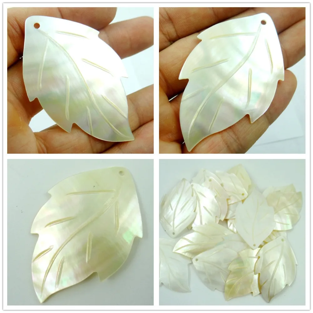 

wholesale 64*41MM Natural Sea SHELL hand-carved Leaves Pendant Beads necklace Jewelry 5PC