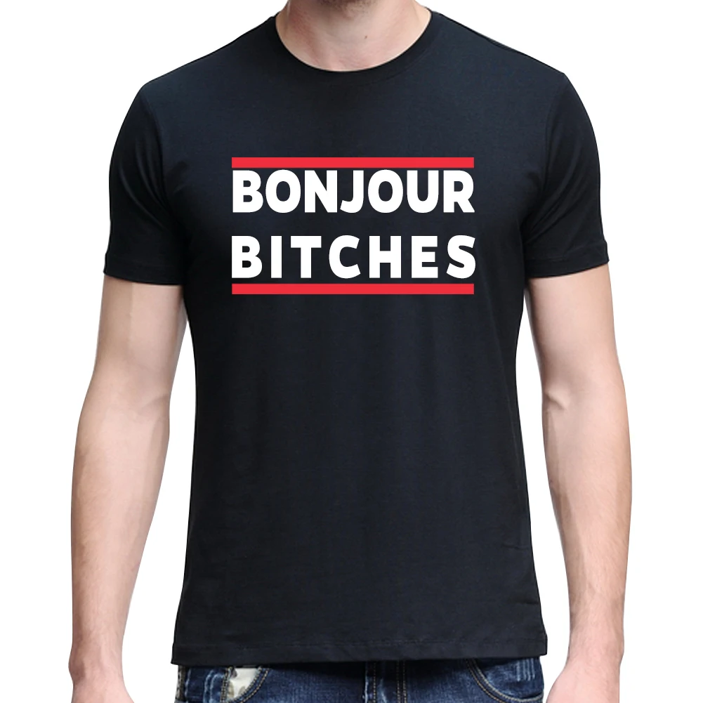 Для Мужчин's Bonjour Bitches принт футболка круглый Средства ухода за кожей шеи