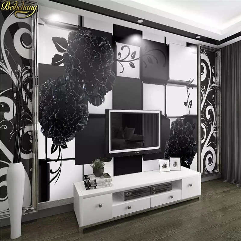 

beibehang Custom wallpaper mural black and white 3D embossed flowers TV background wall papers home decor papel de parede