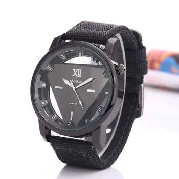 

Relogio Masculino New Design Men Transparent Triangle Watch multiple colour Casual Canvas watch band Quartz Men Watch Chasy