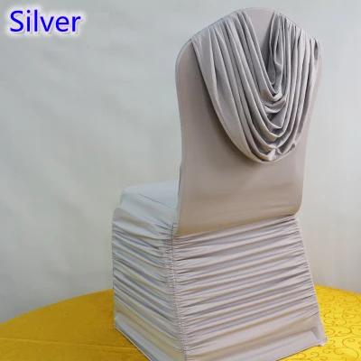 

Silver colour universal lycra chair covers ruffled top cover chair spandex pleated luxury wedding decoration wholesale