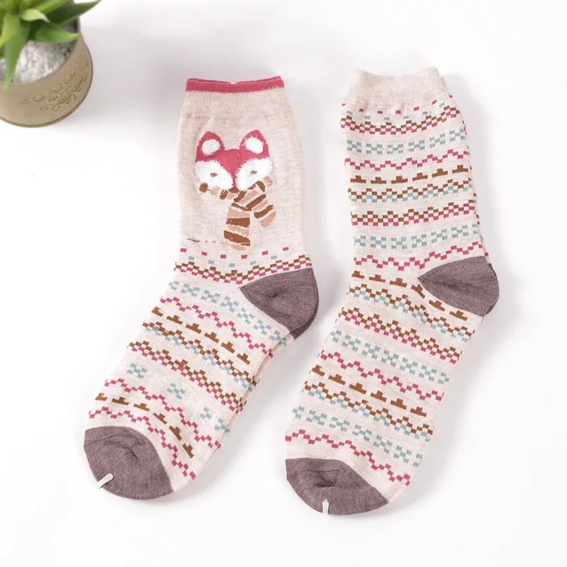 OLN 36-46 Classic Cotton Socks for Women Cute Animal Cat Korean Chaussette Femme 1 pairs 008 | Женская одежда