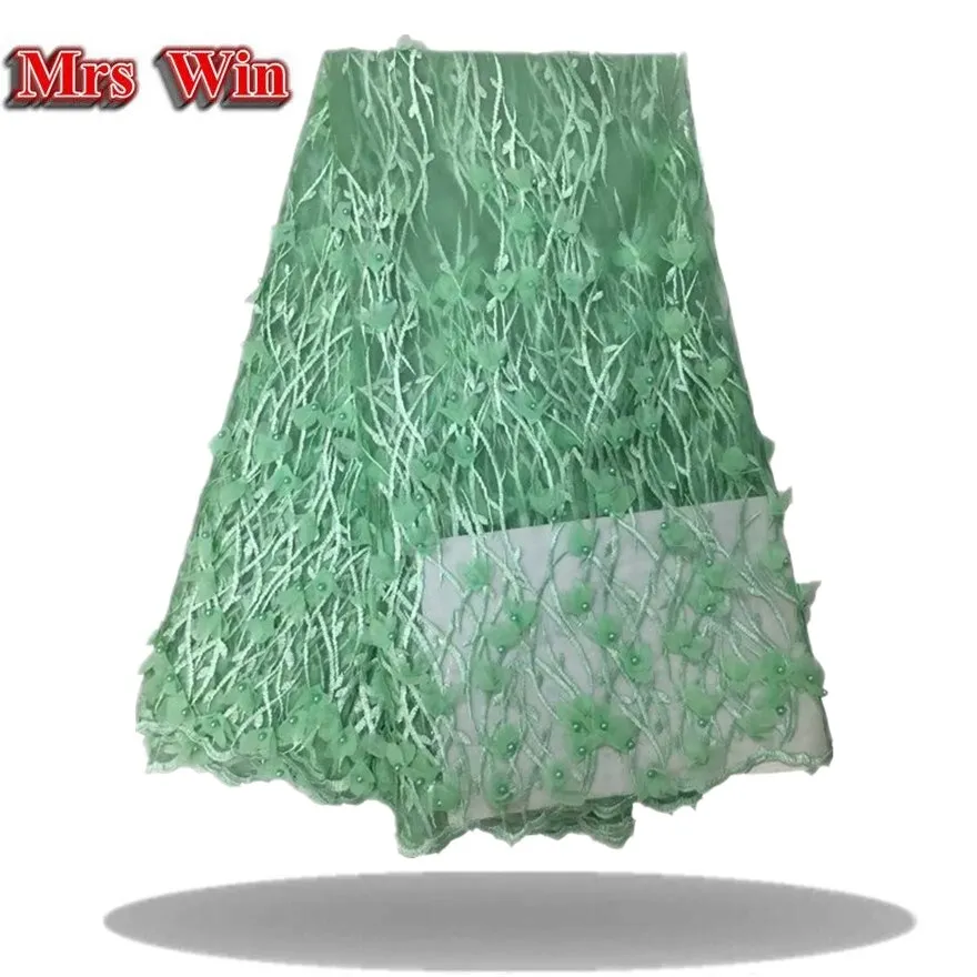 

Exquisite bridal lace fabric high quality green African hand-made bead lace fabric 3d French lace fabric, length 5 yards