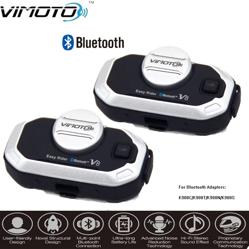 

2pcs Motorcycle Multi Functional Helmet Bluetooth Vimoto Headset Motorbike Stereo Headset 850mAh V8 Intercom For Two Way Raido