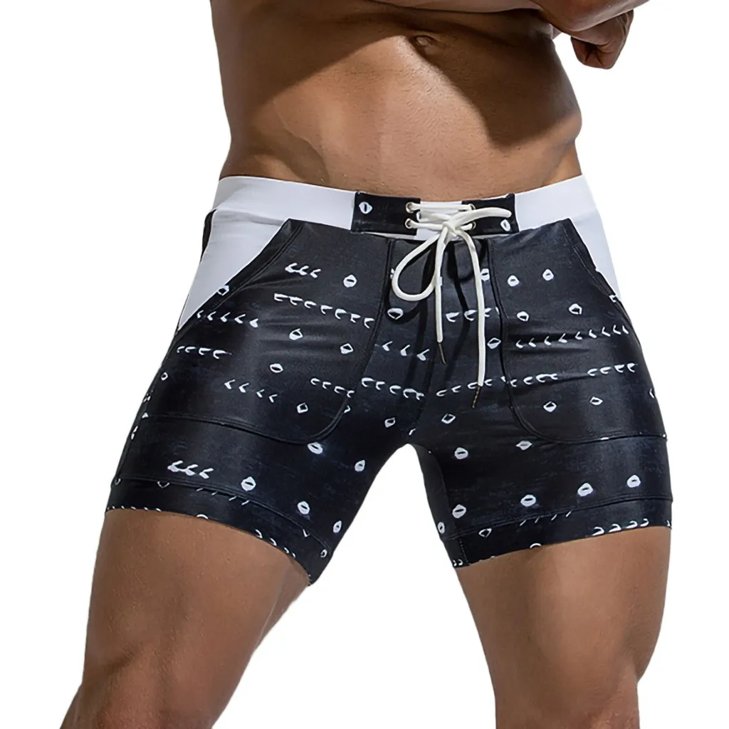 

SZYADEOU Fashion Men's Lace-up Contrast pattern sexy boxer trunks Beach Shorts Sports Surf Swim Beachwear praia homens D1