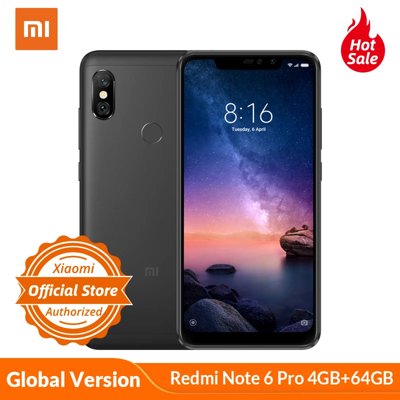 Xiaomi Redmi Note 6 Pro 4 Гб 64 мобильный телефон Snapdragon 636 26 '⟎ FCC глобальная версия