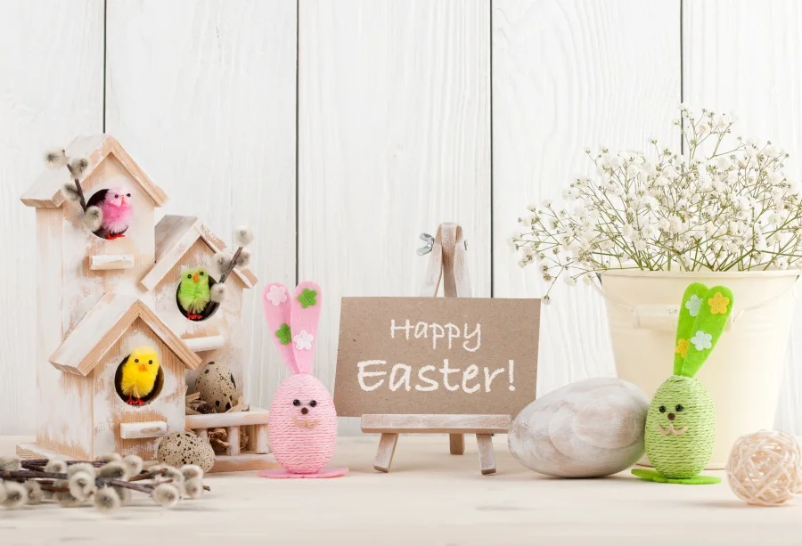 

Laeacco Wooden Board Easter Eggs Chick Rabbit Baby Photography Backgrounds Customized Photographic Backdrops For Photo Studio