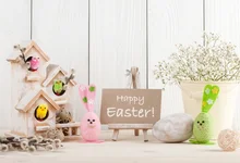 Laeacco Wooden Board Easter Eggs Chick Rabbit Baby Photography Backgrounds Customized Photographic Backdrops For Photo Studio