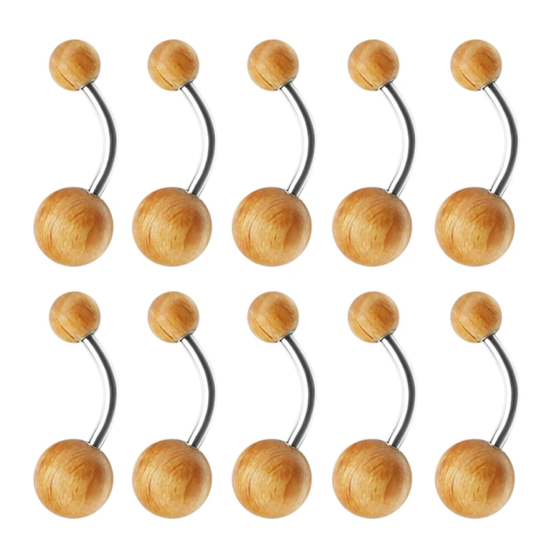 

10Pcs/Lot Natural Wood Belly Button Rings Piercing Nombril Earring Navel Barbell Piercing Ombligo Body Jewelry