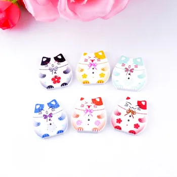 

Free Shipping Retail 10Pcs Random Mixed Lovely Plutus Cat 2 Holes Wood Painting Sewing Buttons Scrapbooking 25x24mm