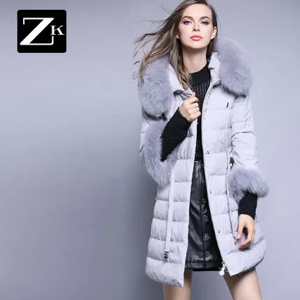 

2016 new hot winter Thicken Warm woman Down jacket Coats Parkas Outerwear Hooded fox Fur collar long plus size 2XXL Slim