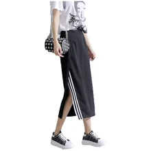 New Fashion Sexy Side Split Black White Striped Bust Skirts Womens Summer Spring Female Pencil Knee-Length Midi Skirt Saia D159 New Fashion Sexy Side Split Black White Striped Bust Skirts Womens Summer Spring Female Pencil Knee-Length Midi Skirt Saia D159
