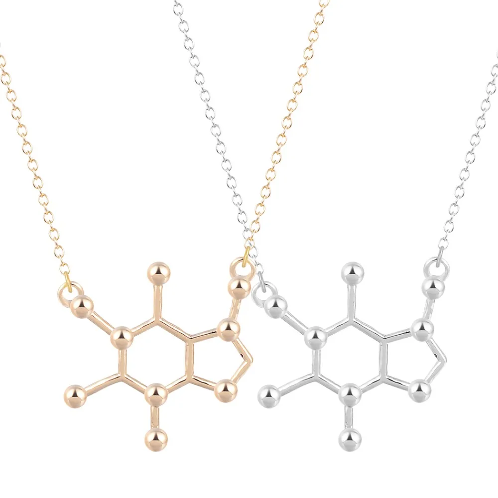 

Simple Caffeine Molecule Necklace Geometric Polygon Bar Chain Pendant Necklace Women Girls Christmas Party Gift Jewelry