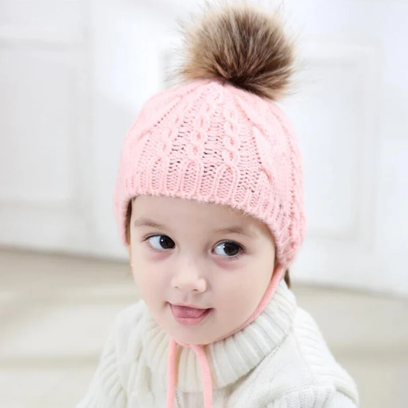 DARCHROW Lovely Baby Winter Hat Fur Pompom Ball Children Kids Girls