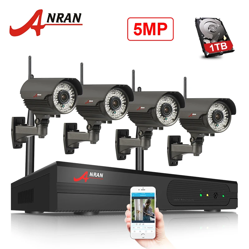 

ANRAN Wireless WIFI 5MP NVR HD H.265 Waterproof Outdoor CCTV Camera System Motion Dection Record WIFI Video Surveillance Kit P2P