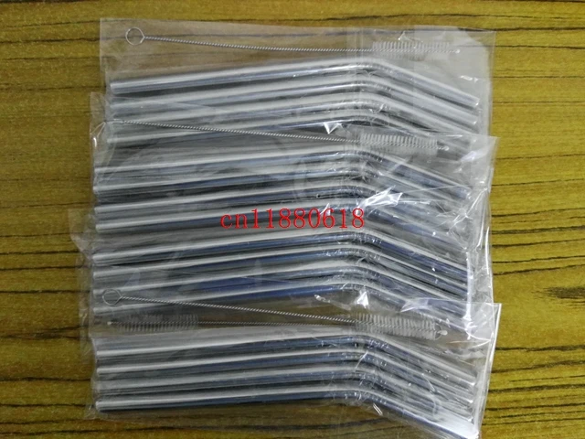 

50Sets/lot 4pcs 9.5x215mm Bend & straight 304 stainless steel drinking straw +1 pcs straw brush With opp bag package