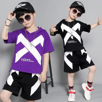 

New Child T-Shirts Camouflage Shorts Adult Street Dance Hip Hop Costumes Loose Stage Performance Jazz Dance Wear DQT1040