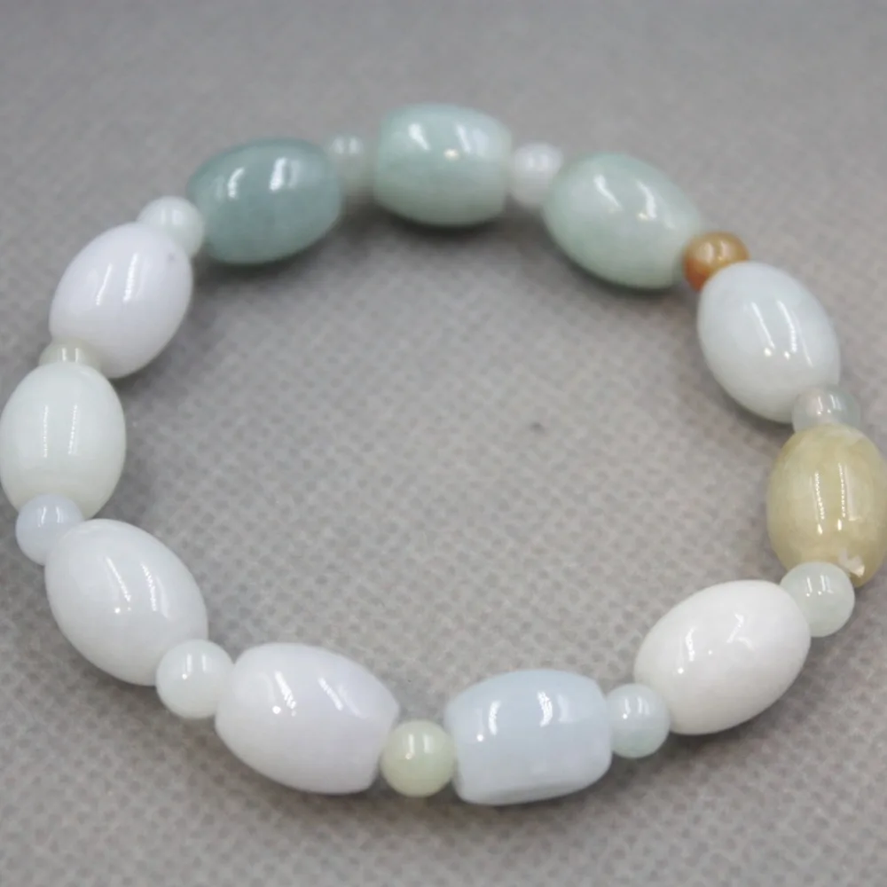 

New A Grade Aqua Jade Jadeite Women Men Oval Bead Bracelet 10x12mm