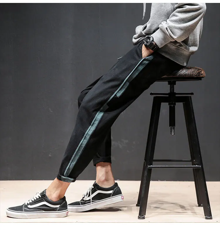New Comfortable Cotton Pants Men Fashion Spring Side Stripe Patch Design Mens Baseball Pant Mid Waist Plus Size Men's Trousers 10