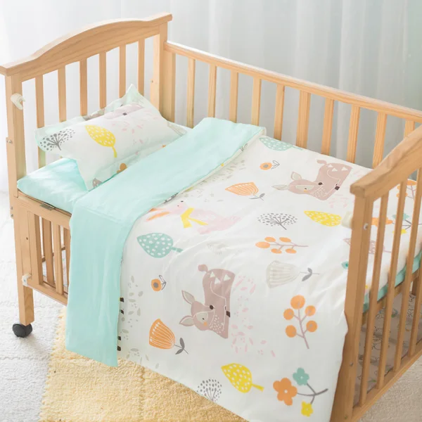 

3pcs Baby Bedding Sets Soft Pastoral Style Bedding  Cotton Cartoon Pattern Quilt Cover Cot Sheet Baby Bedding Sets For Cots