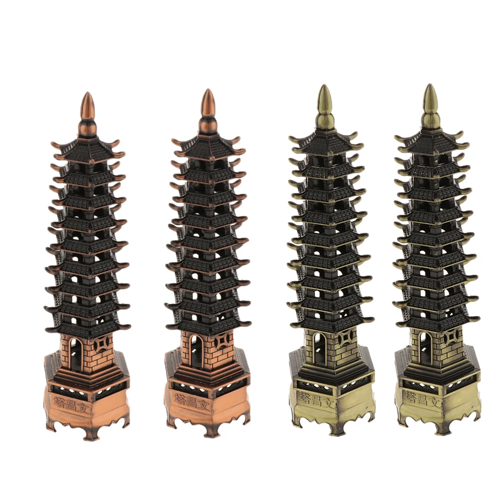 Chinese Vintage Zinc Alloy Wenchang Tower 9 Layers Stupa Tower Decorative Ornaments Home Officer Decor