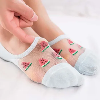 

Fashion Leisure Reticulated Eye Crystal Transparent Short Sock Shallow Mouth Women Breathable Thin Short Sock Hosiery