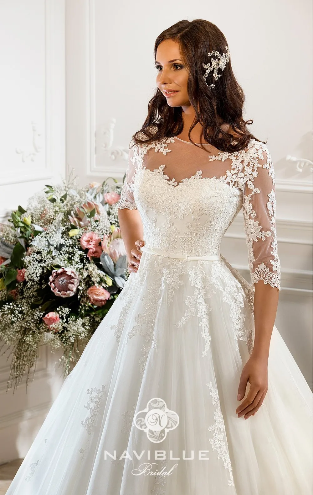 Robe de mariage новый дизайн длинный 2018 o-образным вырезом Половина рукава Часовня Поезд A-Line свадебное платье с аппликацией Мать невесты платья