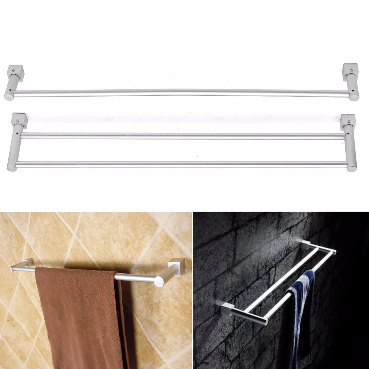 

56cm Aluminum Single Double Layer Towel Rail Rack Holder Shelf Kitchen Bathroom Towel Hanger Wall Mounted Towel Holder