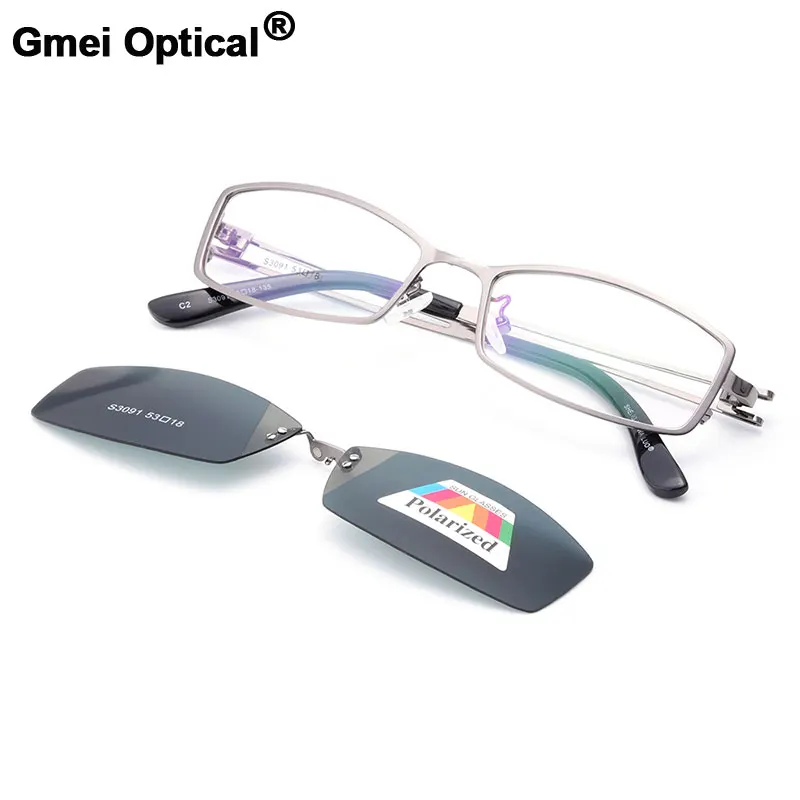 

Gmei Optical S3091 Magnetic Polarized Clip-On Eyeglasses Frame Alloy Full Rim Rectangular Glasses Frame