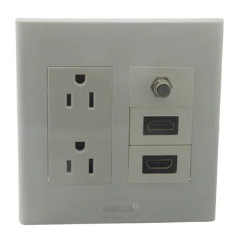 

2 Gang wall plate with 2 ports US AC 2 X HDMI F head TV support customization