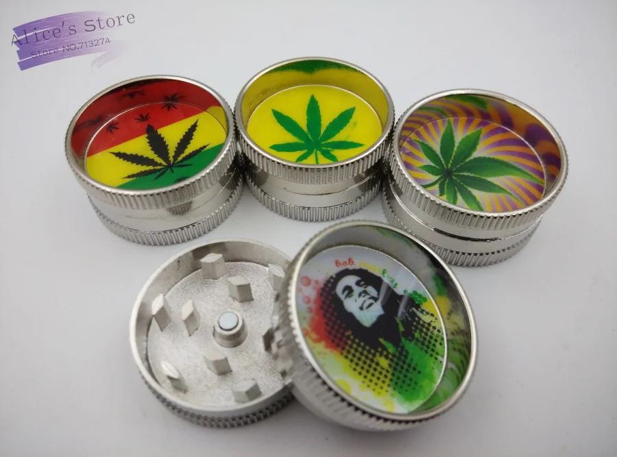 

New 1pcs Mini 2-layer Metal Herb Grinder Pvc Designs Tobacco Weed Grinder Smoking Accessories GR061
