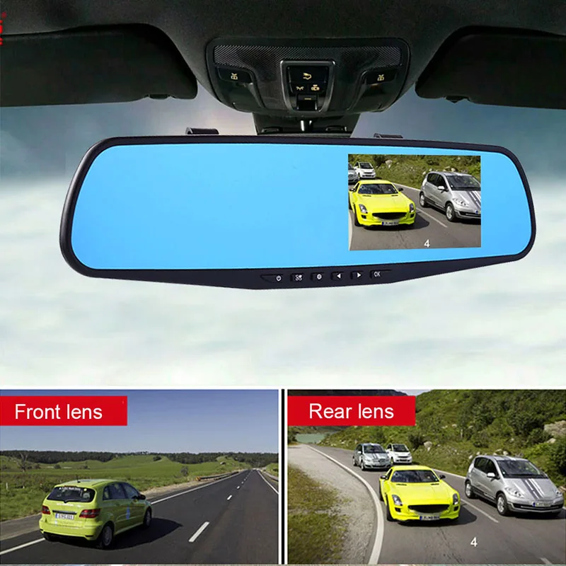 4.3/'/' HD 1080P Dual Lens Car DVR Rearview Mirror Dash Cam Recorder Camera LOT