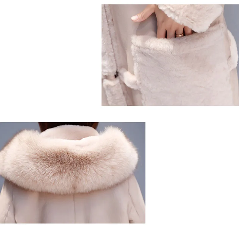Новое зимнее пальто из овечьей шерсти для женщин, большие размеры, русский стиль, большой меховой воротник над мехом, одно толстое теплое длинное хлопковое пальто, элегантное женское