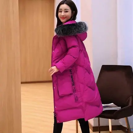 Jacket Womens Winter Long Cotton Padded Jacket Elegant Fur Collar Hooded Coats For Female 2018 New Plus Size Loose Overcoats LZ960 (3)