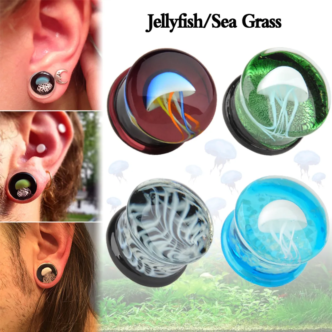 2pcs 8-16mm Green Jellyfish Grass Ear Plug Ocean Double Flared Translucent Bright Ear Gauge Expander Ear Piercing Body Jewelry