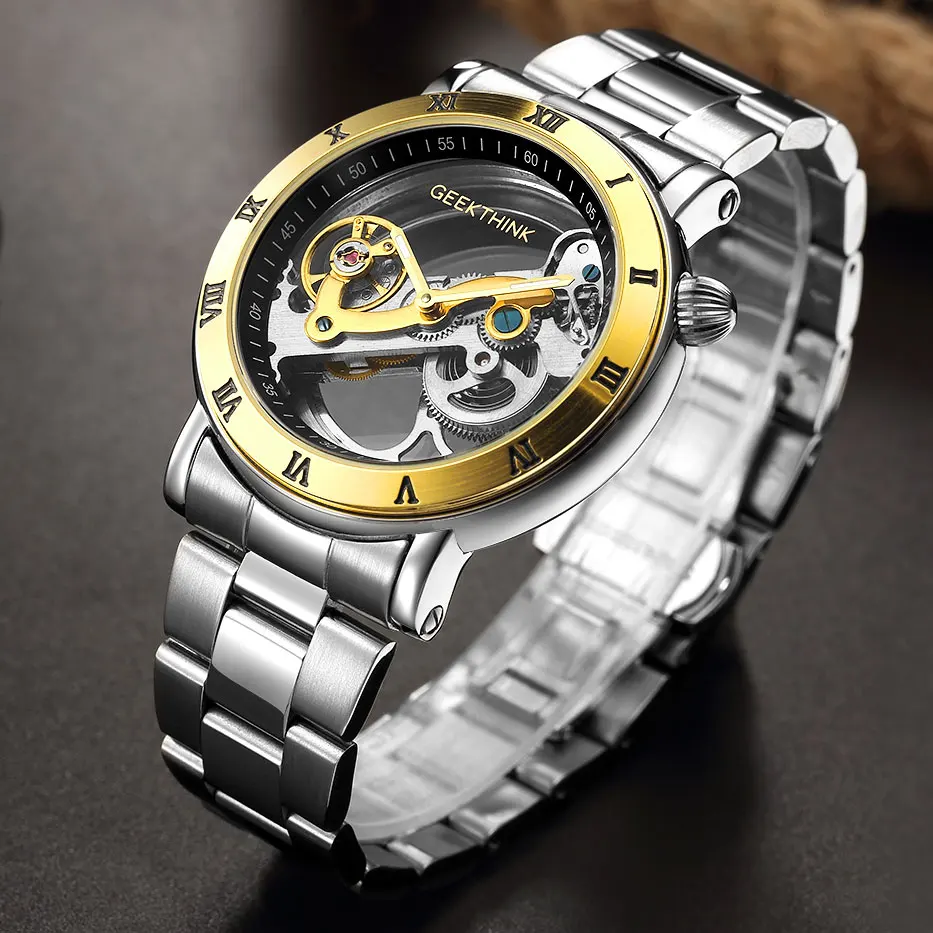 

Top brand Geekthink Skeleton Tourbillon Men's Automatic Mechanical Watch luxury business Wristwatch Winding Relogio Masculino