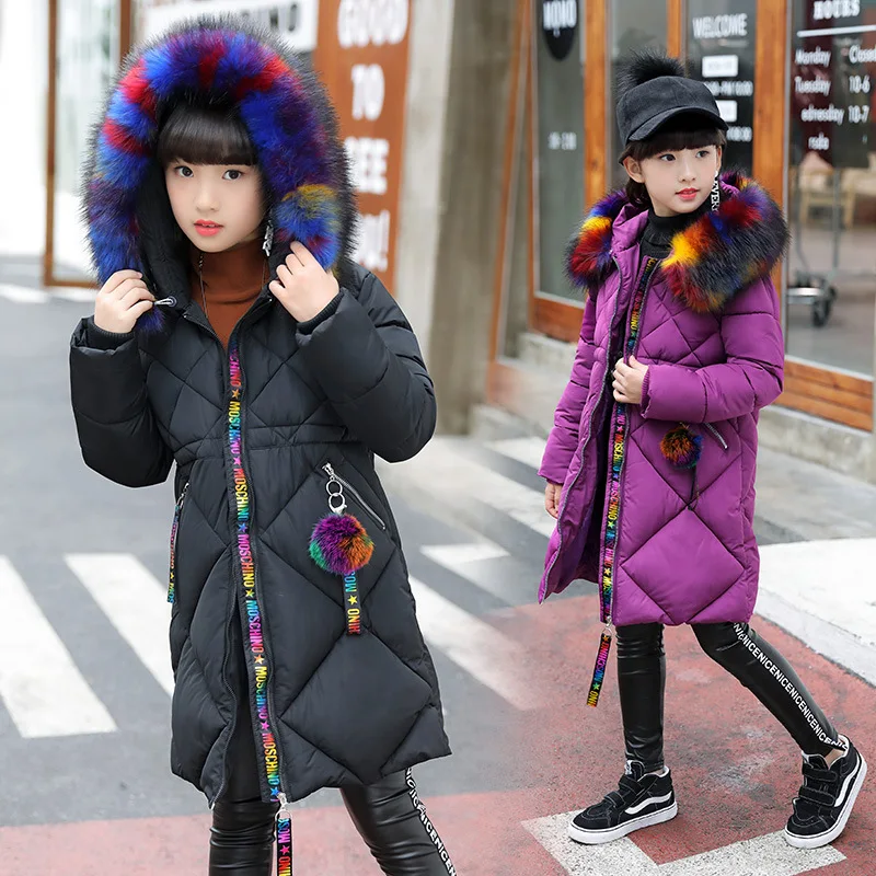 

0 degrees Girls Cotton-padded Outerwear & Coats 2018 Winter Children Warm Clothes fashion multicolour Fur Collar Jacket 3-16 Y