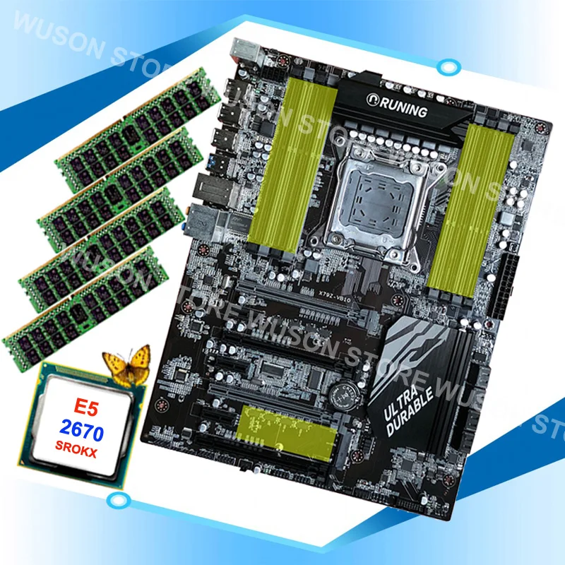 

Discount motherboard bundle brand Runing X79 motherboard with 8 RAM slots CPU Intel Xeon E5 2670 C2 2.6GHz RAM 64G(4*16G) RECC