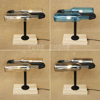 

two winebottles design amber color G4 wooden waterpipe desk lamp