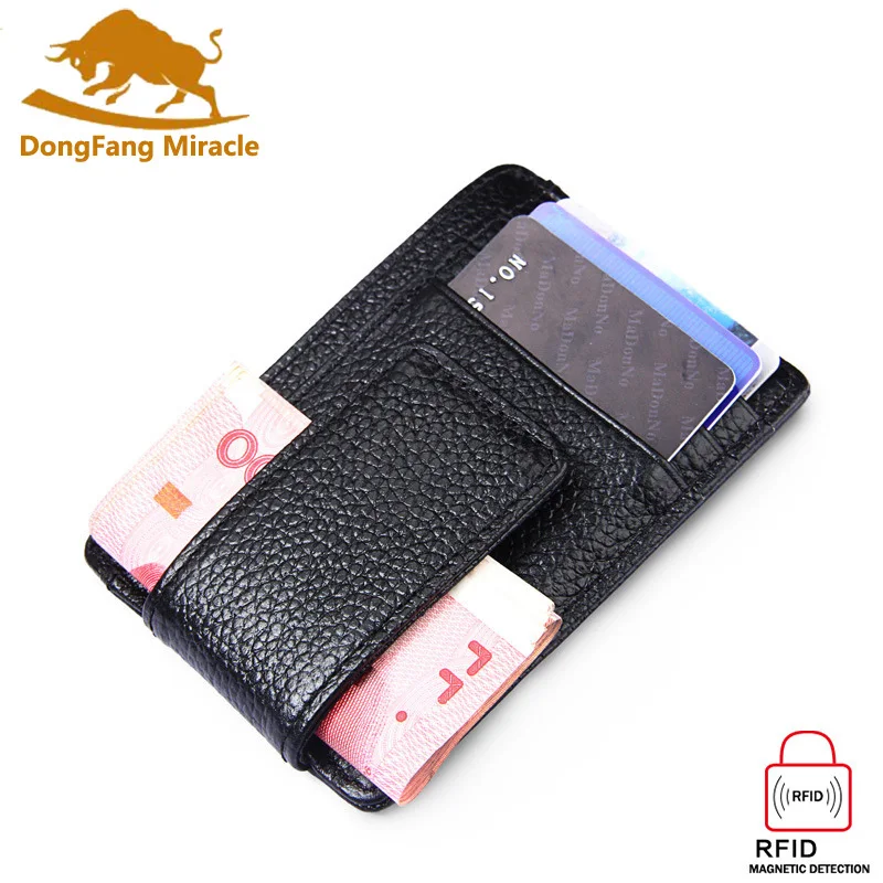 

Fashion Genuine Leather Men Wallet Money Clip Women Magnet Clip Ultrathin Pocket Clamp Credit Card Case Mini Creative Walllet