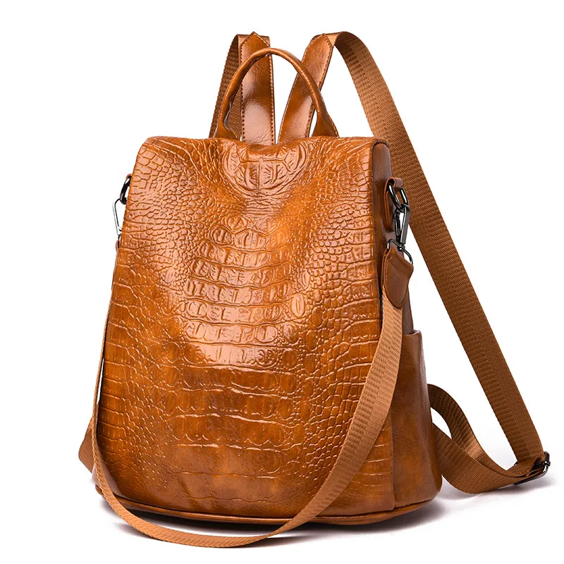 Аллигатор большой емкости женский рюкзак из искусственной кожи крокодила plecak damski рюкзак для путешествий для девочки-подростка rugzak vrouwen - Цвет: BORWN