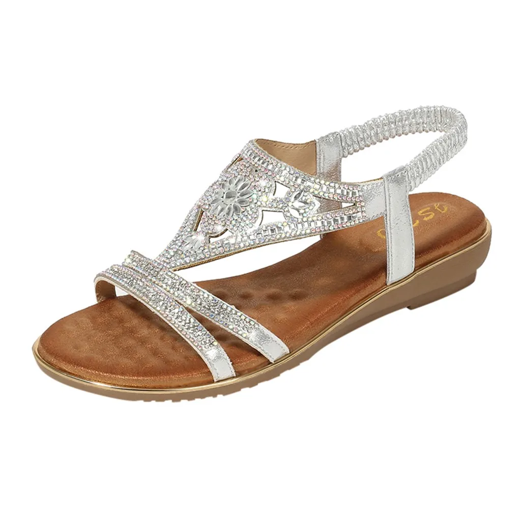 

SAGACE Bohemia Summer Women Ladies Crystal Flat Sandal Beach Peep Toe Casual Shoe Solid Color Comfortable Sandals Outside May 21