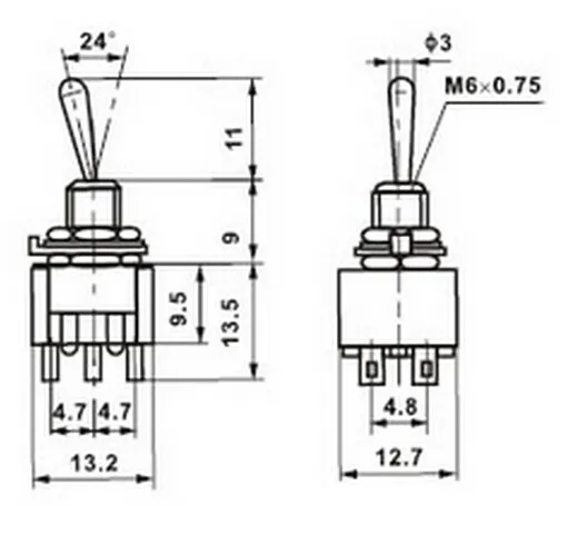 5 шт./лот, синие 6 Pin DPDT ON-ON 6A125VAC миниатюрные тумблеры MTS-202 мини-тумблеры Swicth