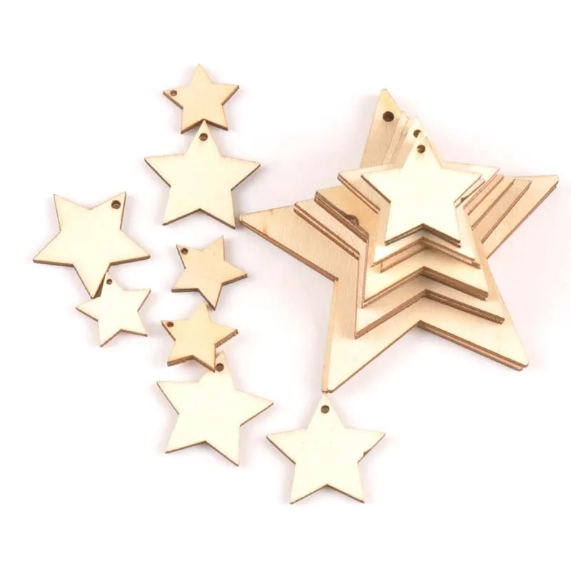 

Natural Wooden Star Drop pentant Handmade Diy Scrapbooking Craft for Hanging Charms decoration 20/3040/50/60/80/100mm MT2191
