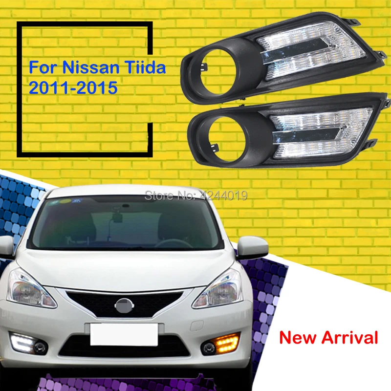 

Fits 2011-2015 Nissan Tiida Day Light Fog Lights Fog Lamps LED Driving Light DRL Daytime Running Lights Yellow Turn Signal
